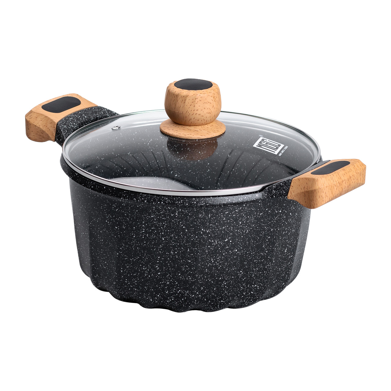 Алюмінієва каструля об&apos;ємом 5 літрів з кришкою Ø 24 см з мармуровим антипригарним покриттям MGC чорна