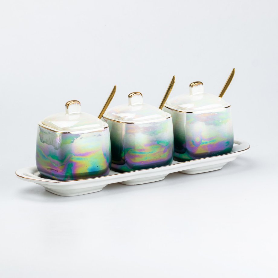 Набір для спецій керамічний на підставці з ложками 3 шт по 300 мл