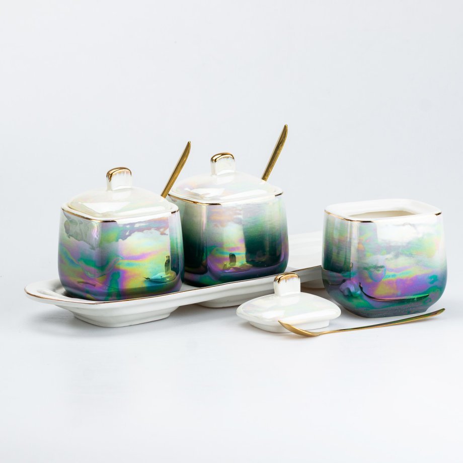 Набір для спецій керамічний на підставці з ложками 3 шт по 300 мл