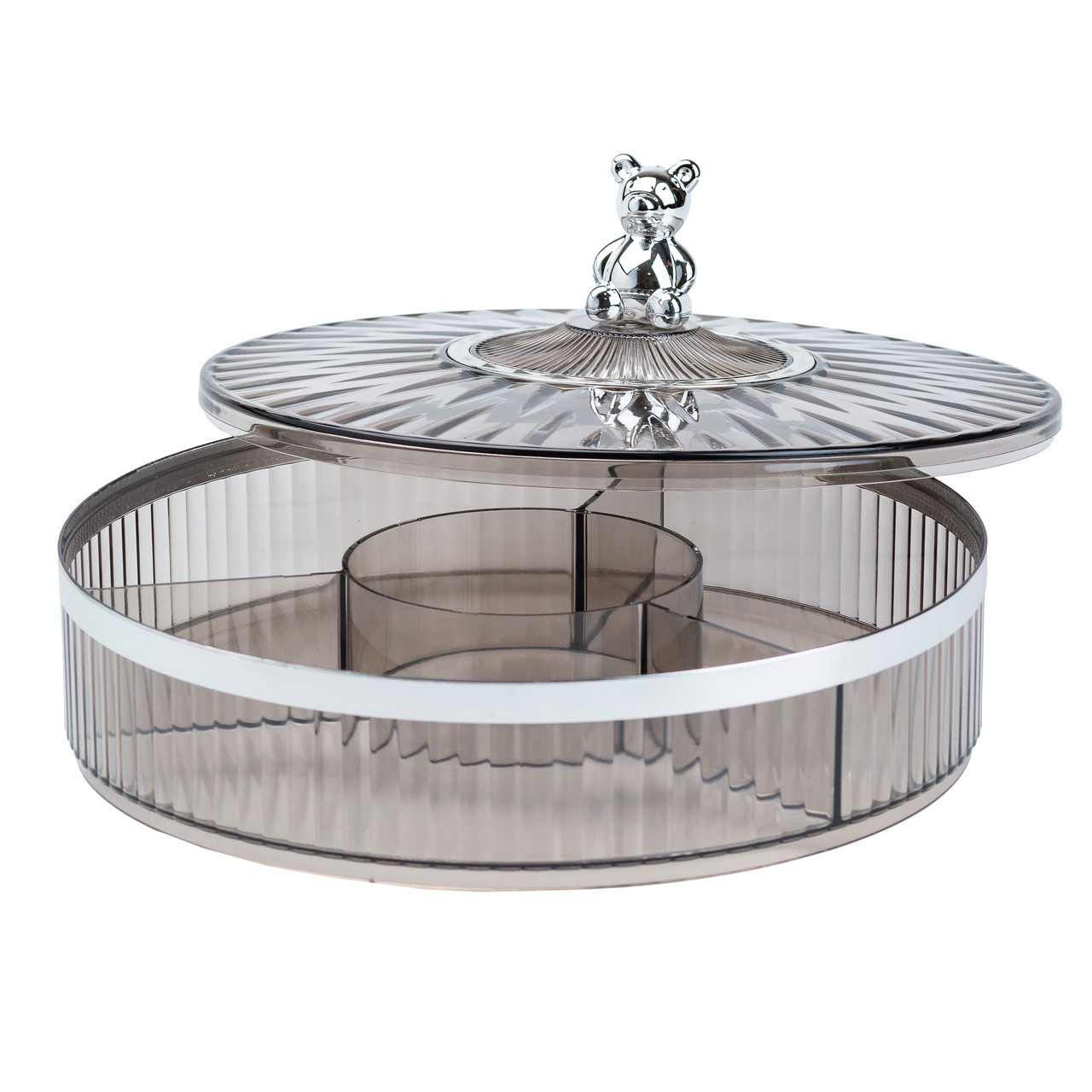 Цукерниця пластикова на 4 відділення круглая 26 см Сіра