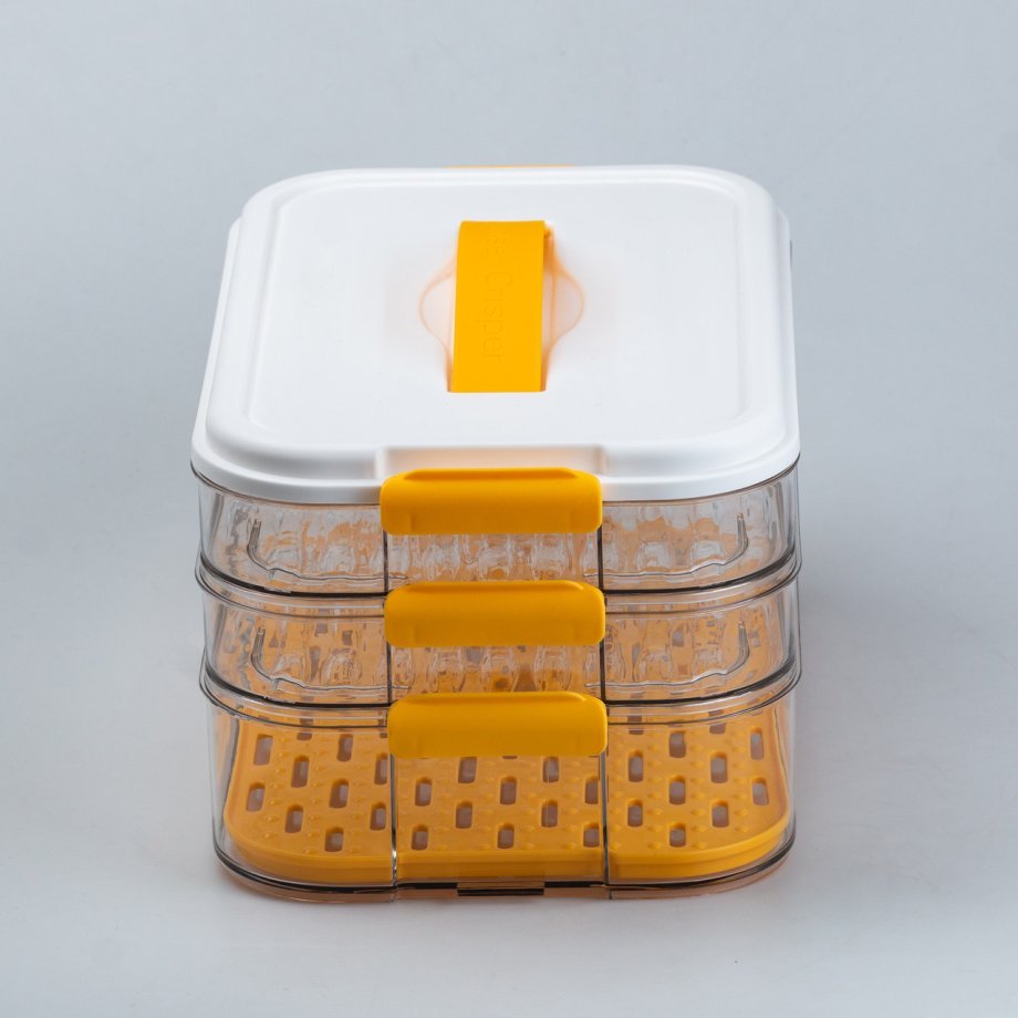 Контейнер для заморожування та зберігання продуктів 3-ярусний у холодильнику 16.5 см Помаранчевий