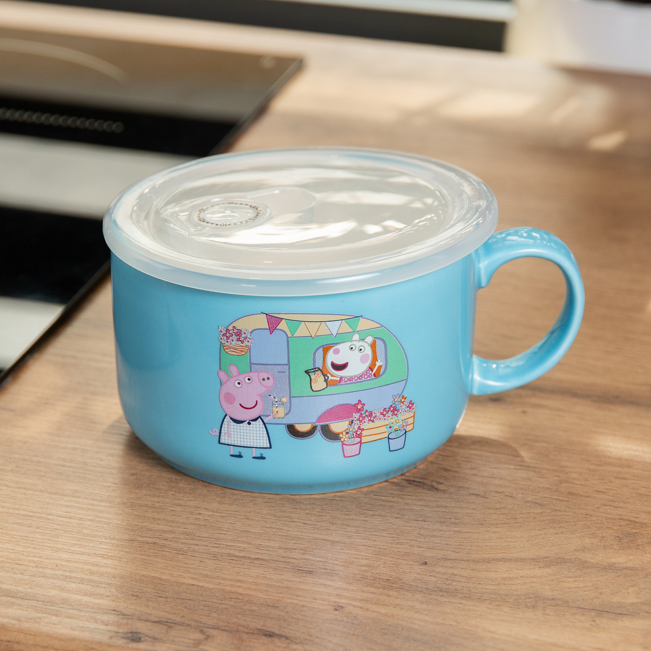 Миска для локшини керамічна 770 мл із герметичною кришкою, блакитна