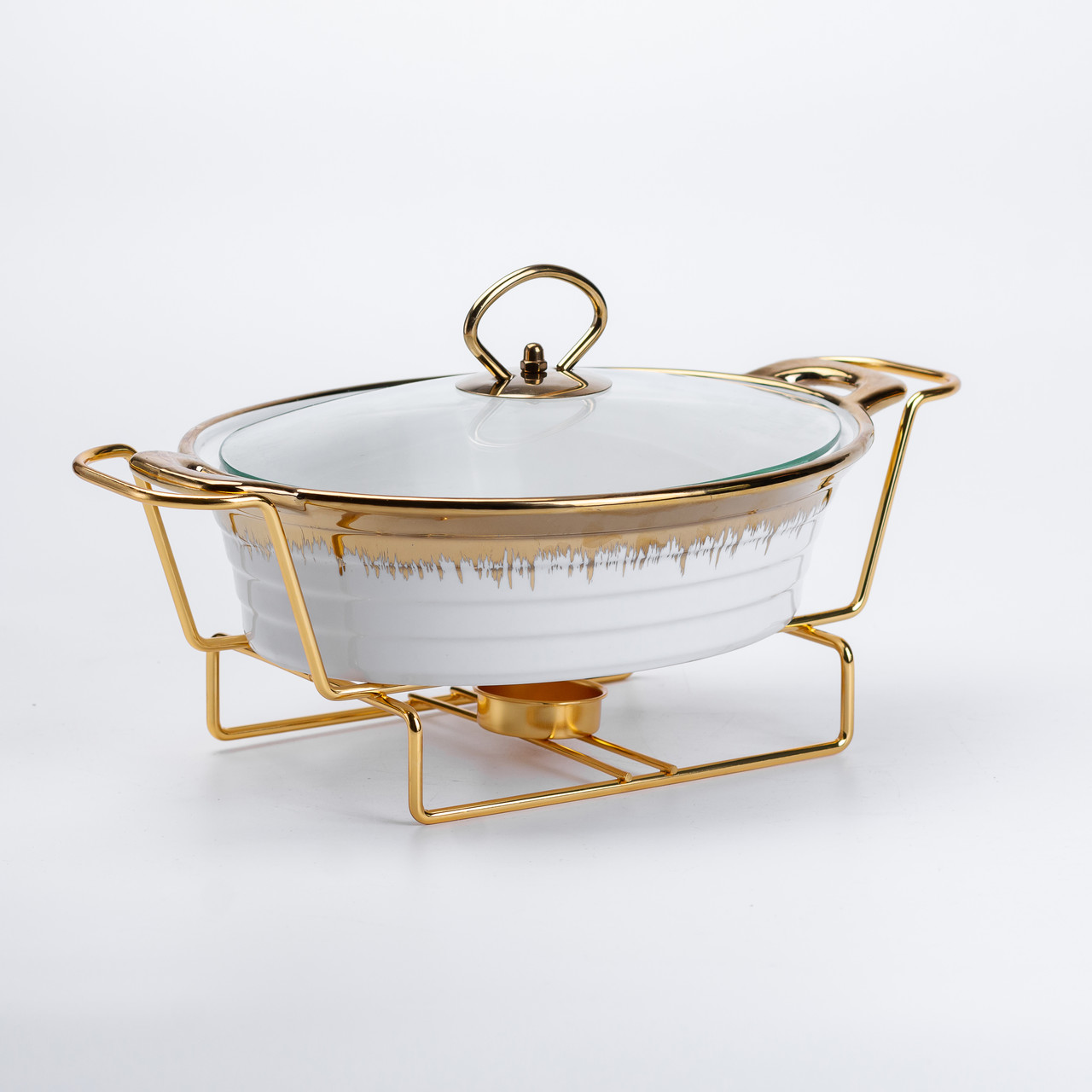 Мармітниця керамічна 1 літр кругла, підставка з підігрівом