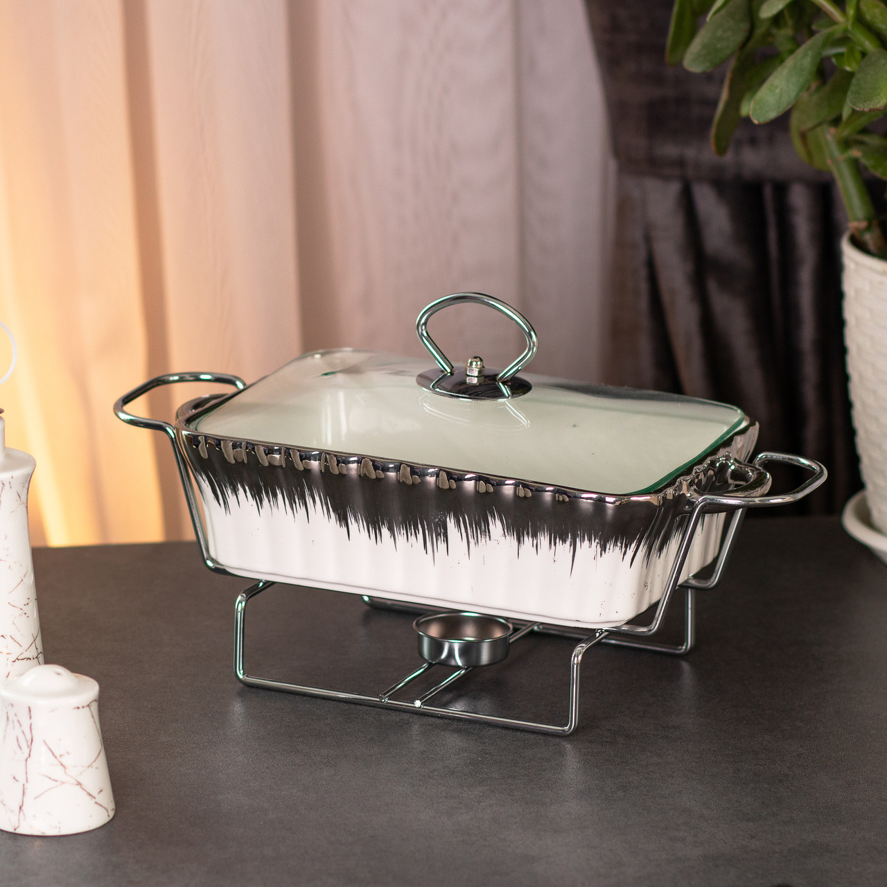 Марміт прямокутний на 1 л керамічний з підігрівом 31×16×11 см