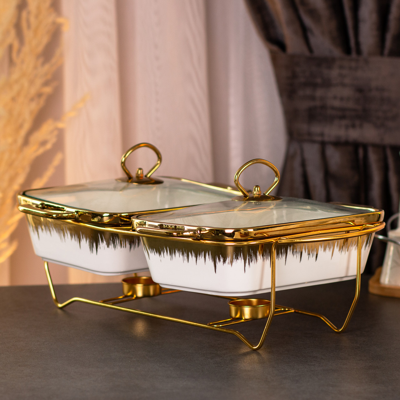 Керамічний марміт на 2 секції по 1 л золото