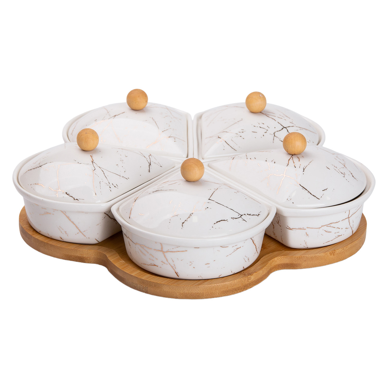 Набір для подачі соусів і закусок з кераміки на бамбуковій підставці