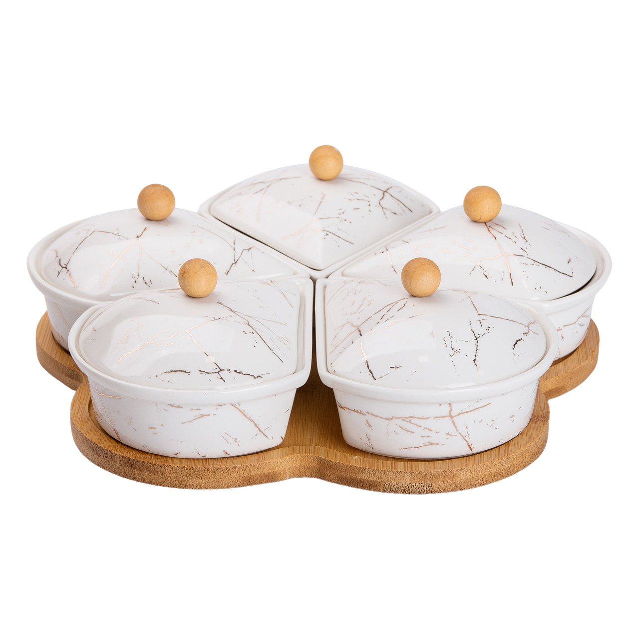 Менажниця керамічна на підставці, що обертається, 5 секцій біла