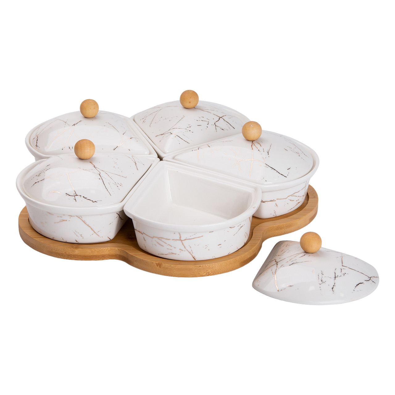 Менажниця керамічна на підставці, що обертається, 5 секцій біла