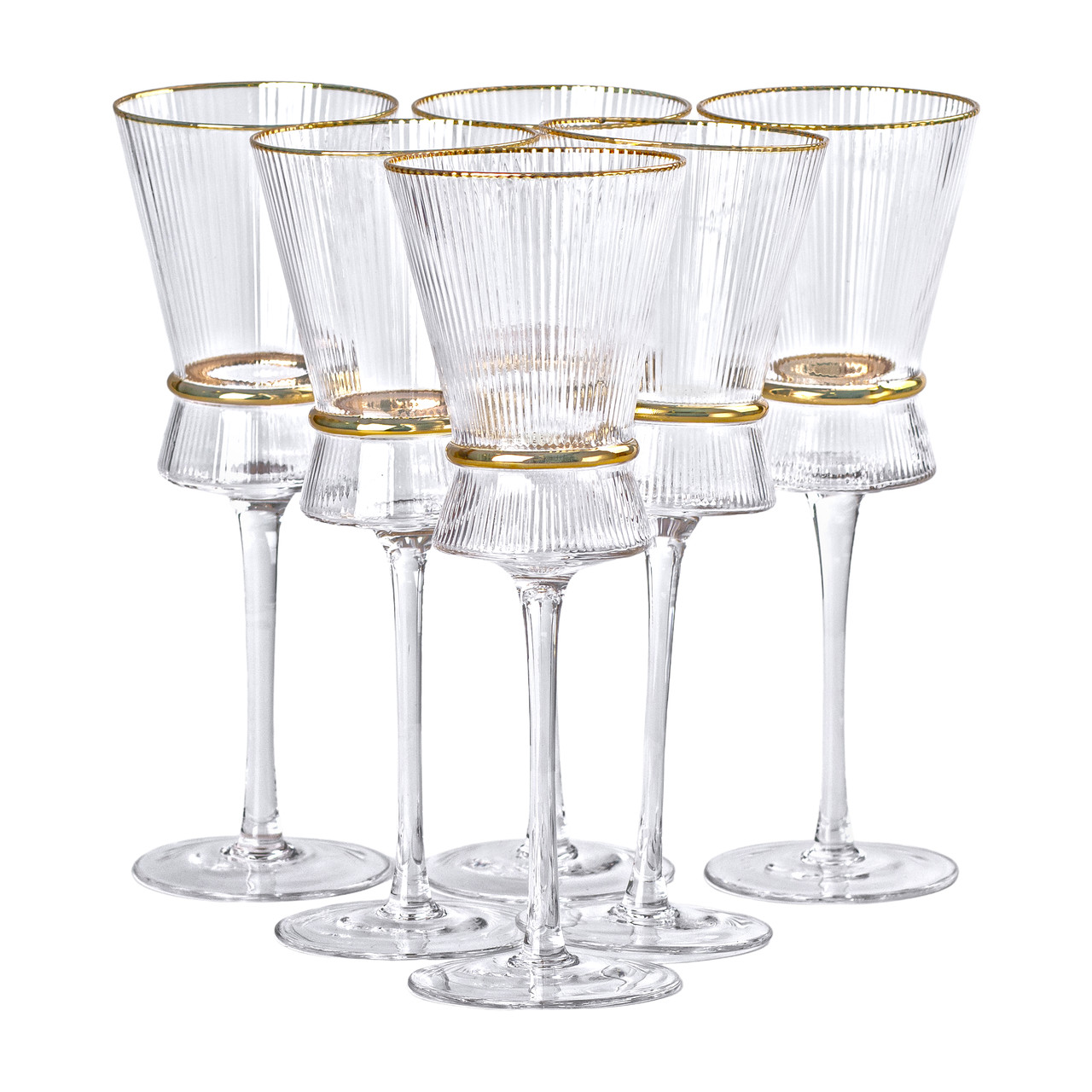 Набір келихів для вина 300 мл із прозорого скла із золотим обідком — 6 штук