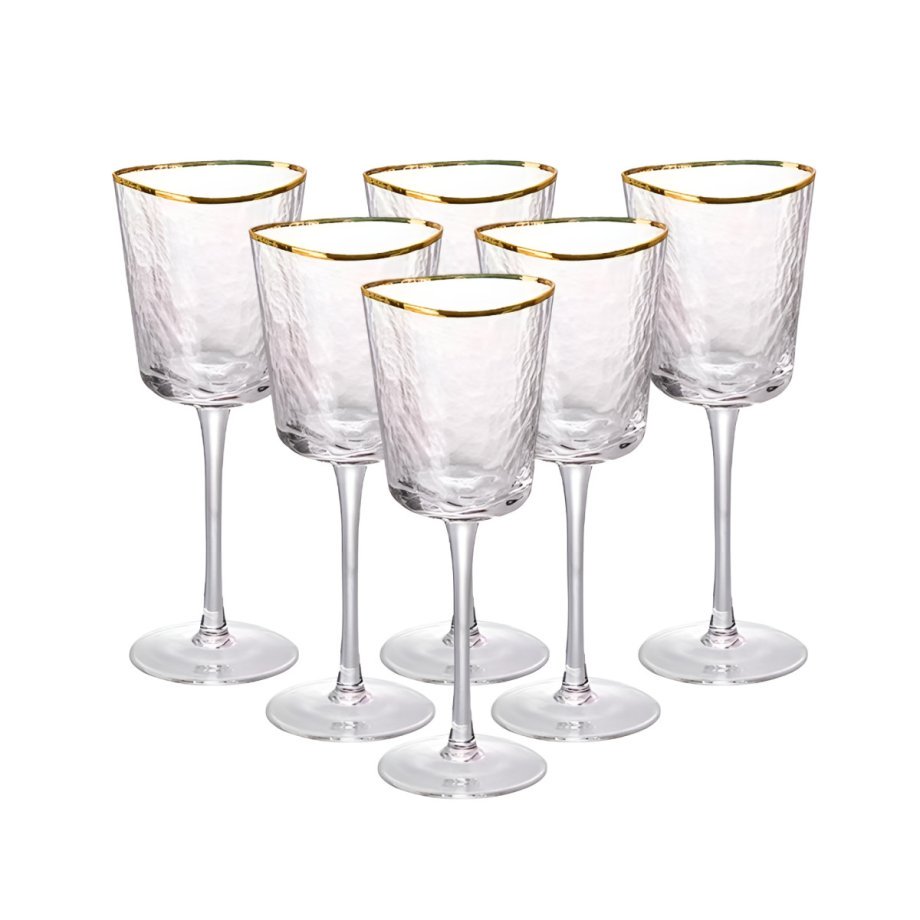 Набір з 6 келихів 350 мл, для вина із золотим обідком