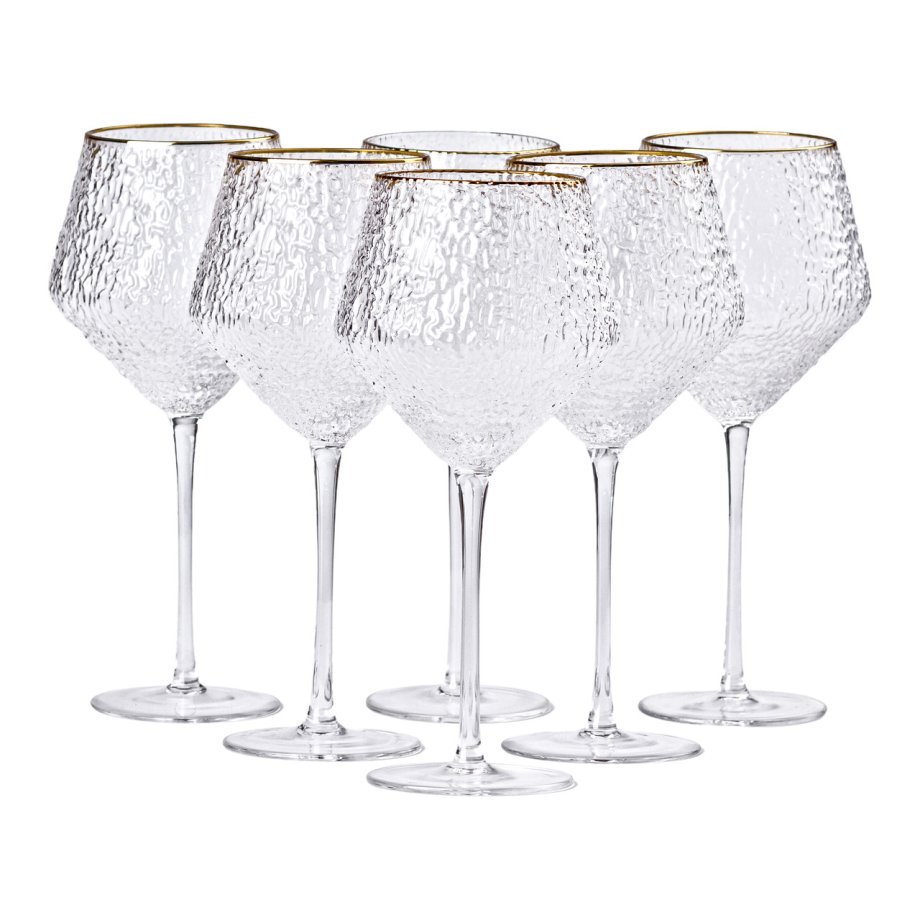 Набір фактурних келихів, 600 мл з тонкою ніжкою, комплект з 6, для вина