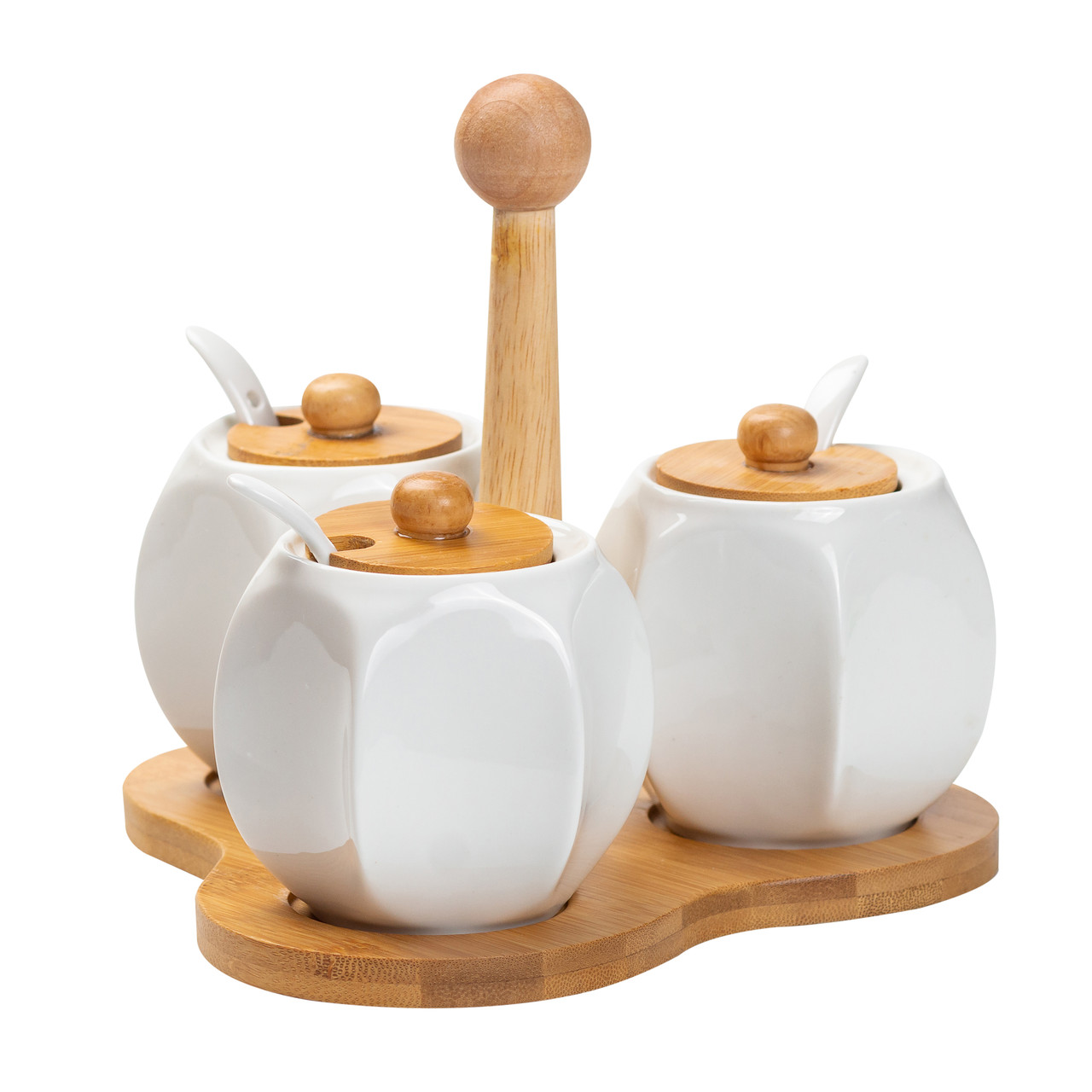 Набір банок для сипучих продуктів 3 шт по 200 мл, на бамбуковій підставці