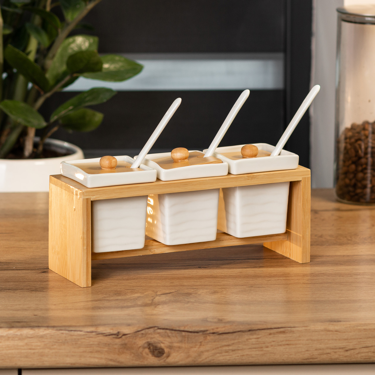 Набір для сипучих продуктів на бамбуковій підставці 3 шт по 150 л