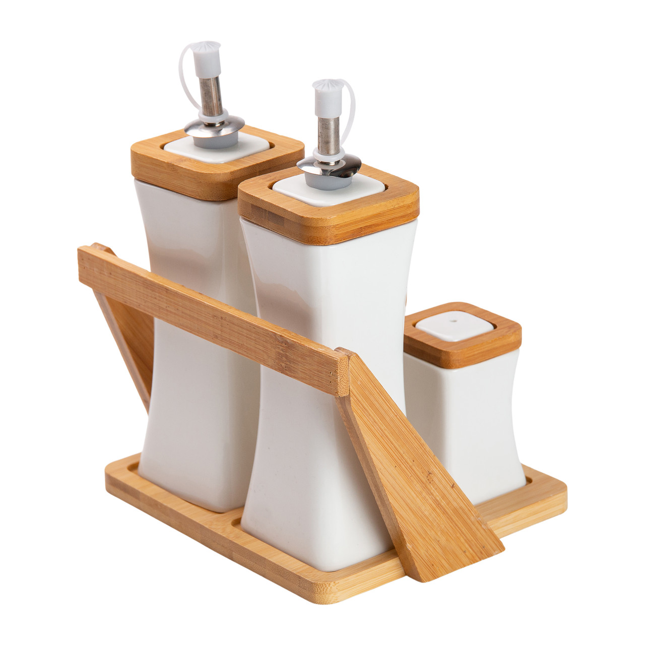 Набір для спецій керамічний 4 предмети на бамбуковій підставці