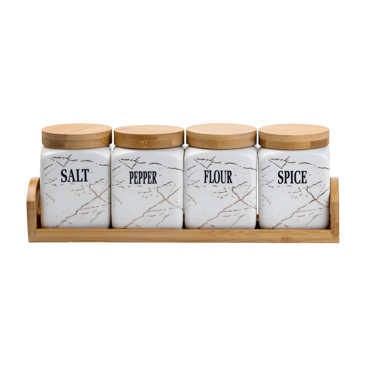 Набір для сипучих продуктів 4 штуки по 300 мл на бамбуковій підставці