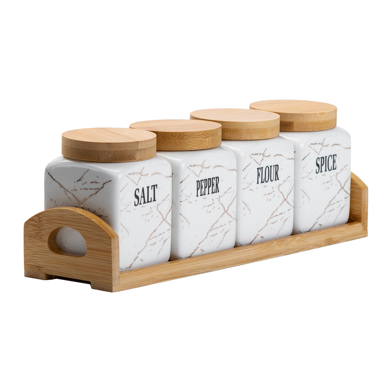 Набір для сипучих продуктів 4 штуки по 300 мл на бамбуковій підставці