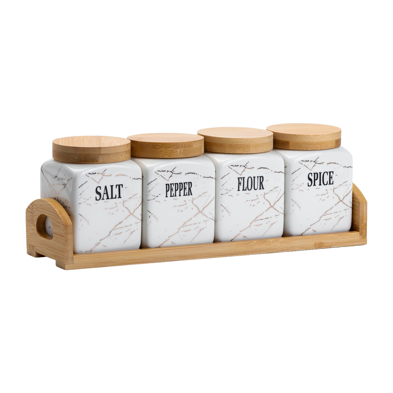 Набір для сипучих продуктів 4 штуки по 300 мл на бамбуковій підставці