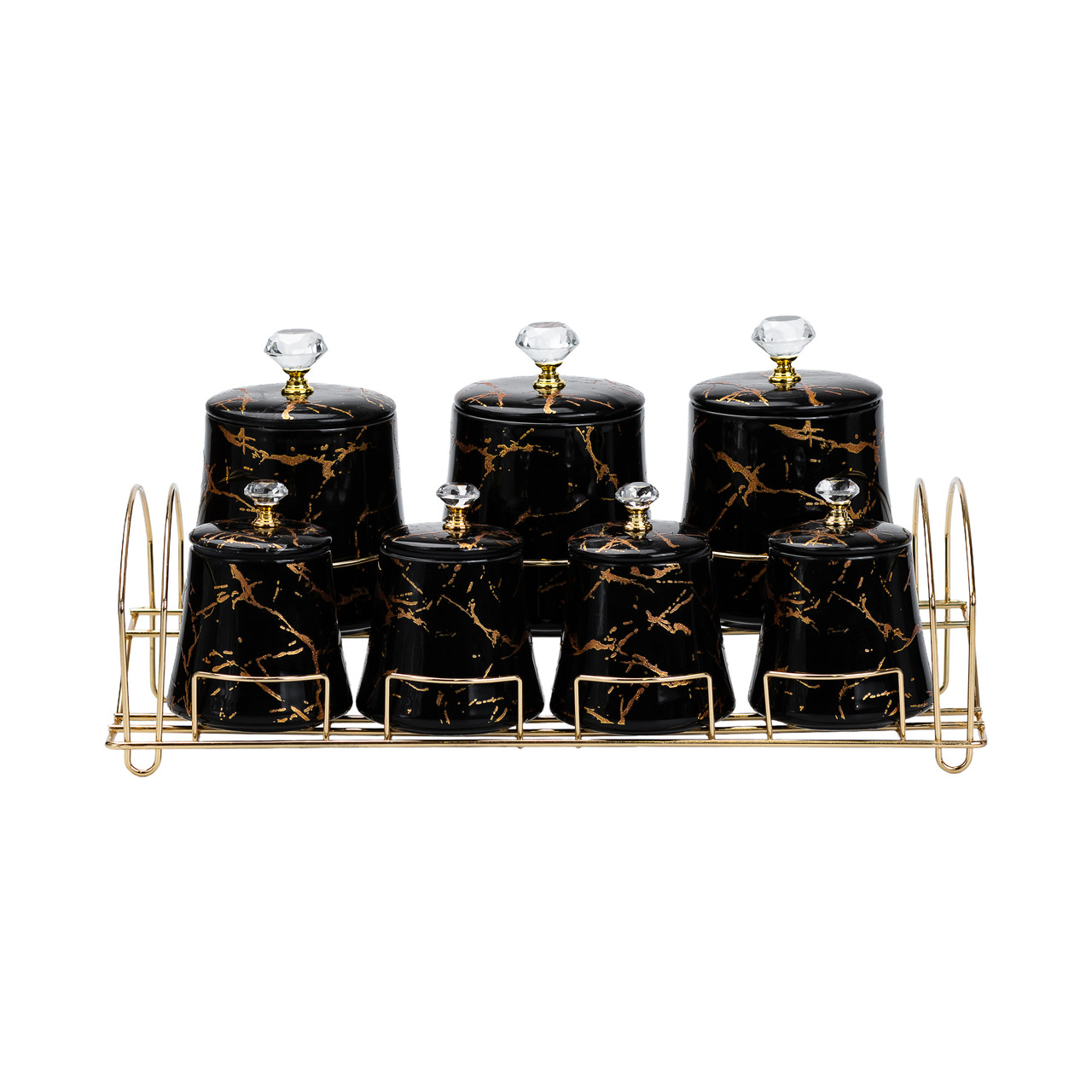 Набір для спецій 4 шт по 250 мл і 3 шт по 550 мл на металевій підставці чорний