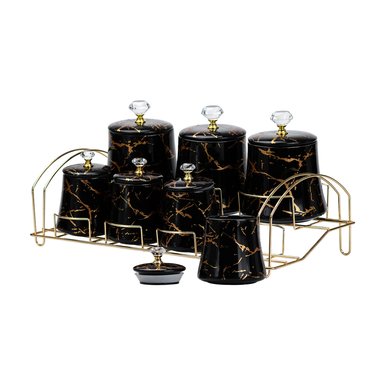 Набір для спецій 4 шт по 250 мл і 3 шт по 550 мл на металевій підставці  чорний