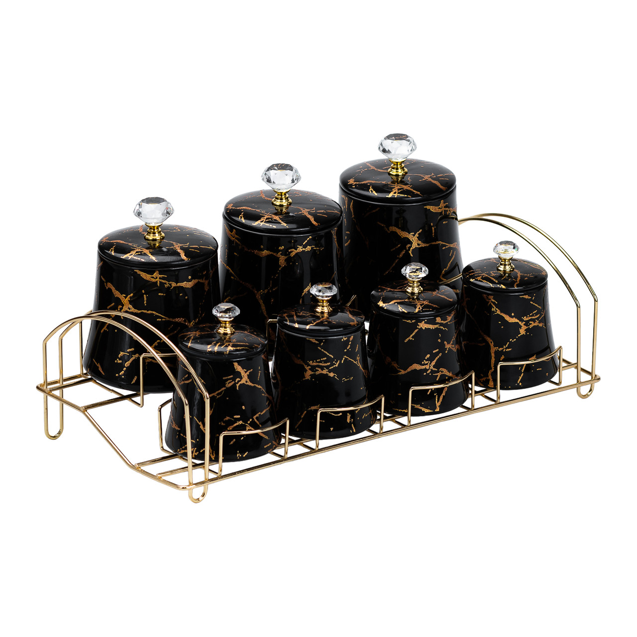 Набір для спецій 4 шт по 250 мл і 3 шт по 550 мл на металевій підставці  чорний