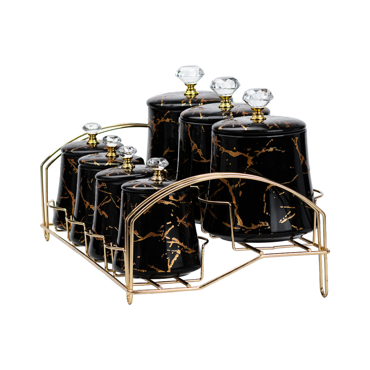 Набір для спецій 4 шт по 250 мл і 3 шт по 550 мл на металевій підставці чорний