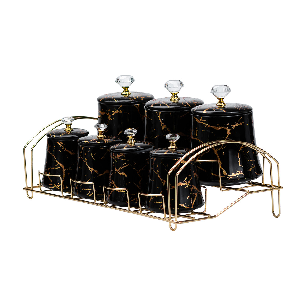 Набір для спецій 4 шт по 250 мл і 3 шт по 550 мл на металевій підставці чорний