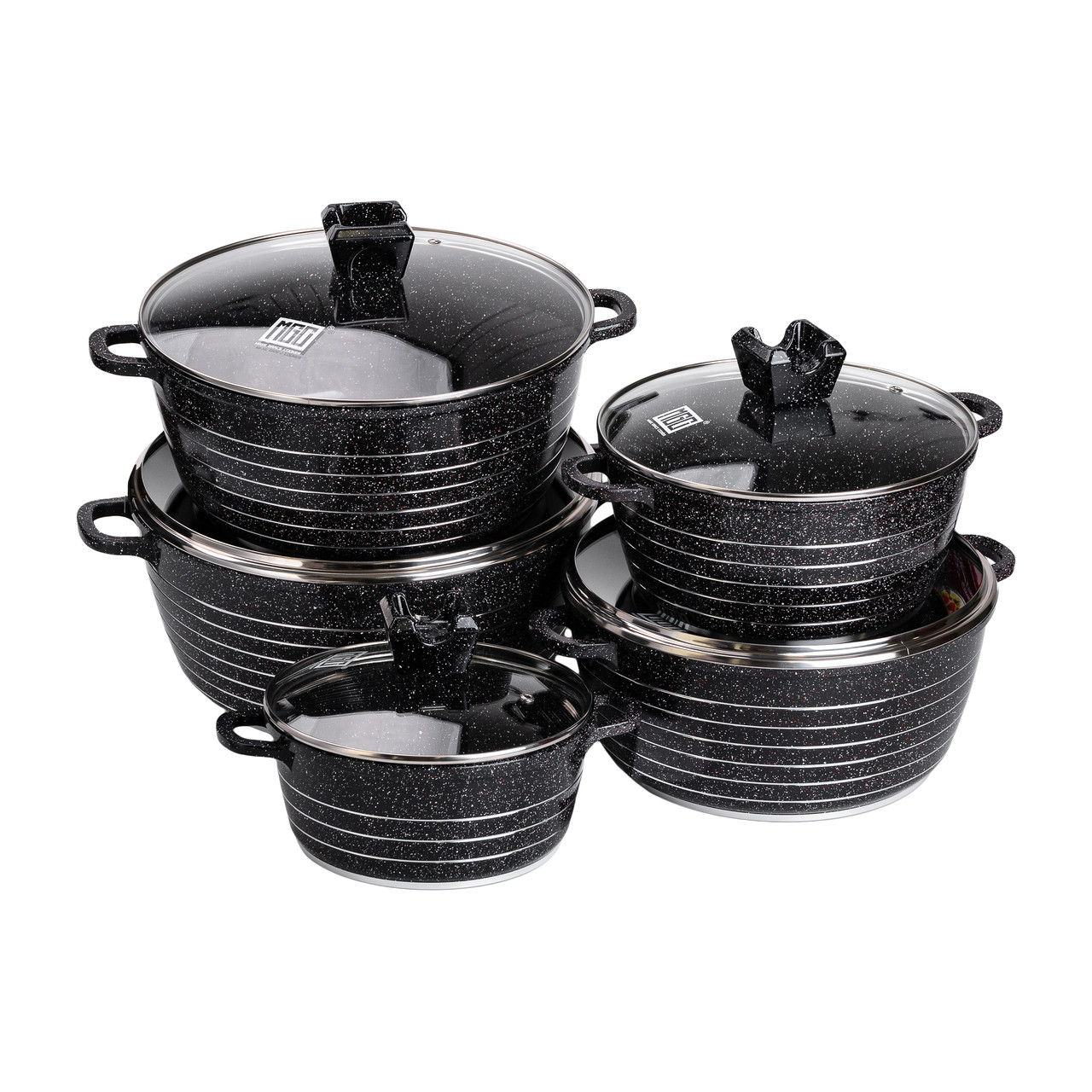 Набір алюмінієвих каструль з жароміцними скляними кришками для різних типів плит