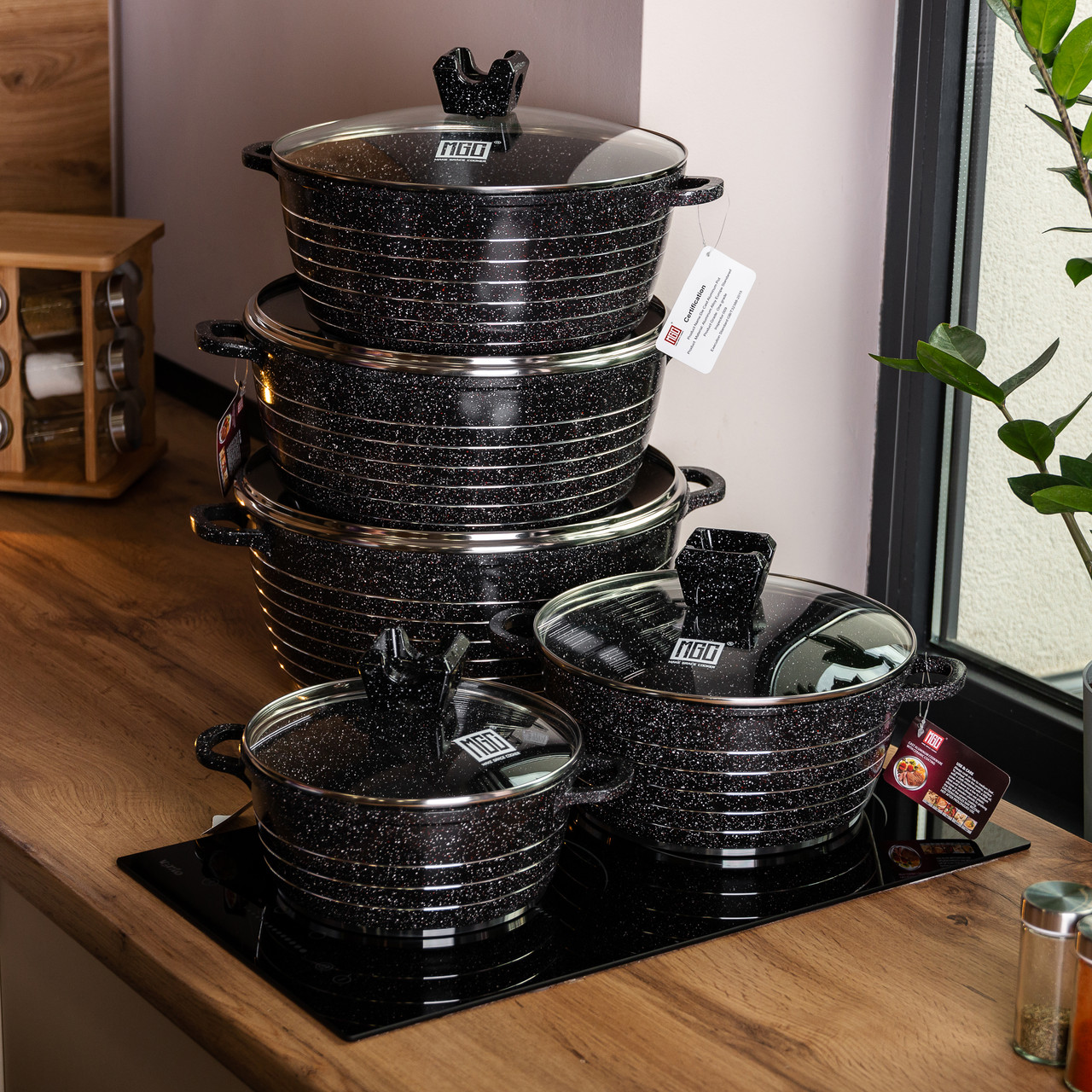 Набір із 5 господарських каструль, 2,5-9 літрів, товсте дно, алюміній MGC