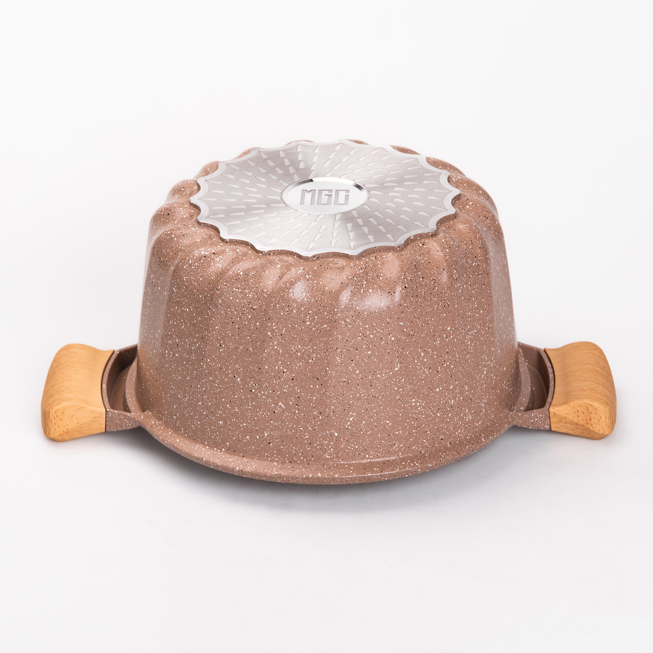 Набір посуду, 3 каструлі, товстодонне алюмінієве дно MGC з лопаткою та ополоником, кавовий.