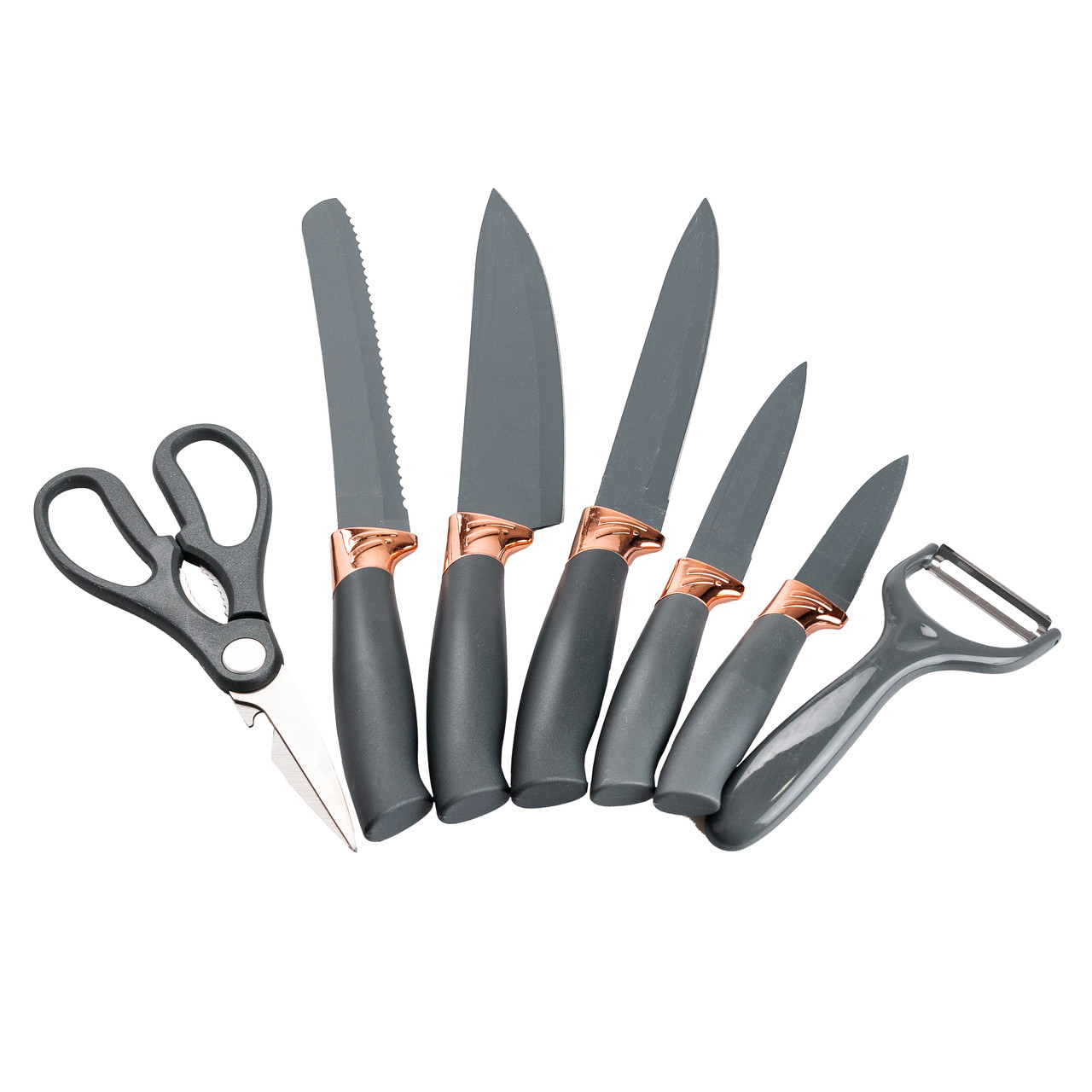 Набір кухонних ножів 5 штук з ножицями та овочечисткою 33/23.5/24.5/19.5 см Чорний