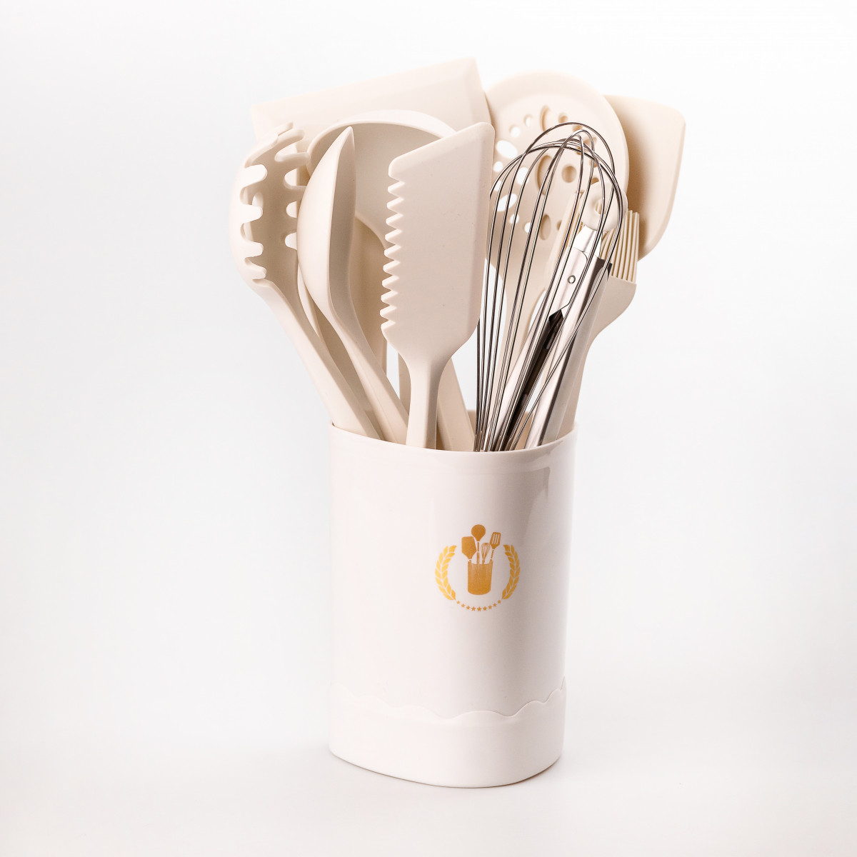 Набір кухонного приладдя на підставці 12 штук з дерев'яною ручкою