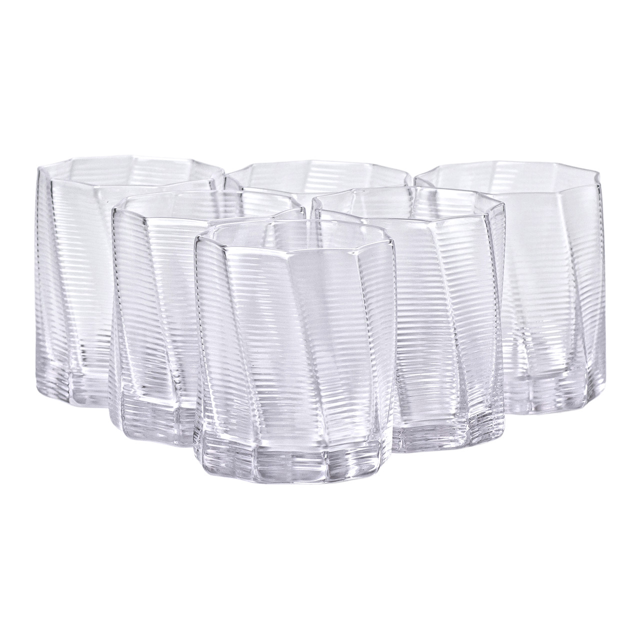 Набір склянок з прозорого скла з 3D-текстурою, об'ємом 300 мл, висота 8,5 см