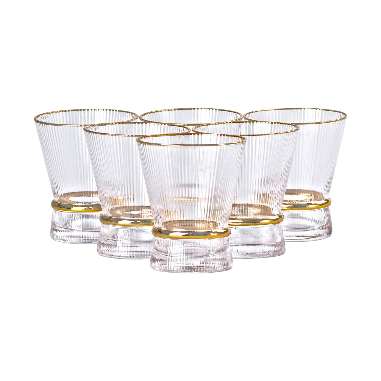 Набір прозорих склянок 300 мл із золотим обідком — комплект із 6 штук
