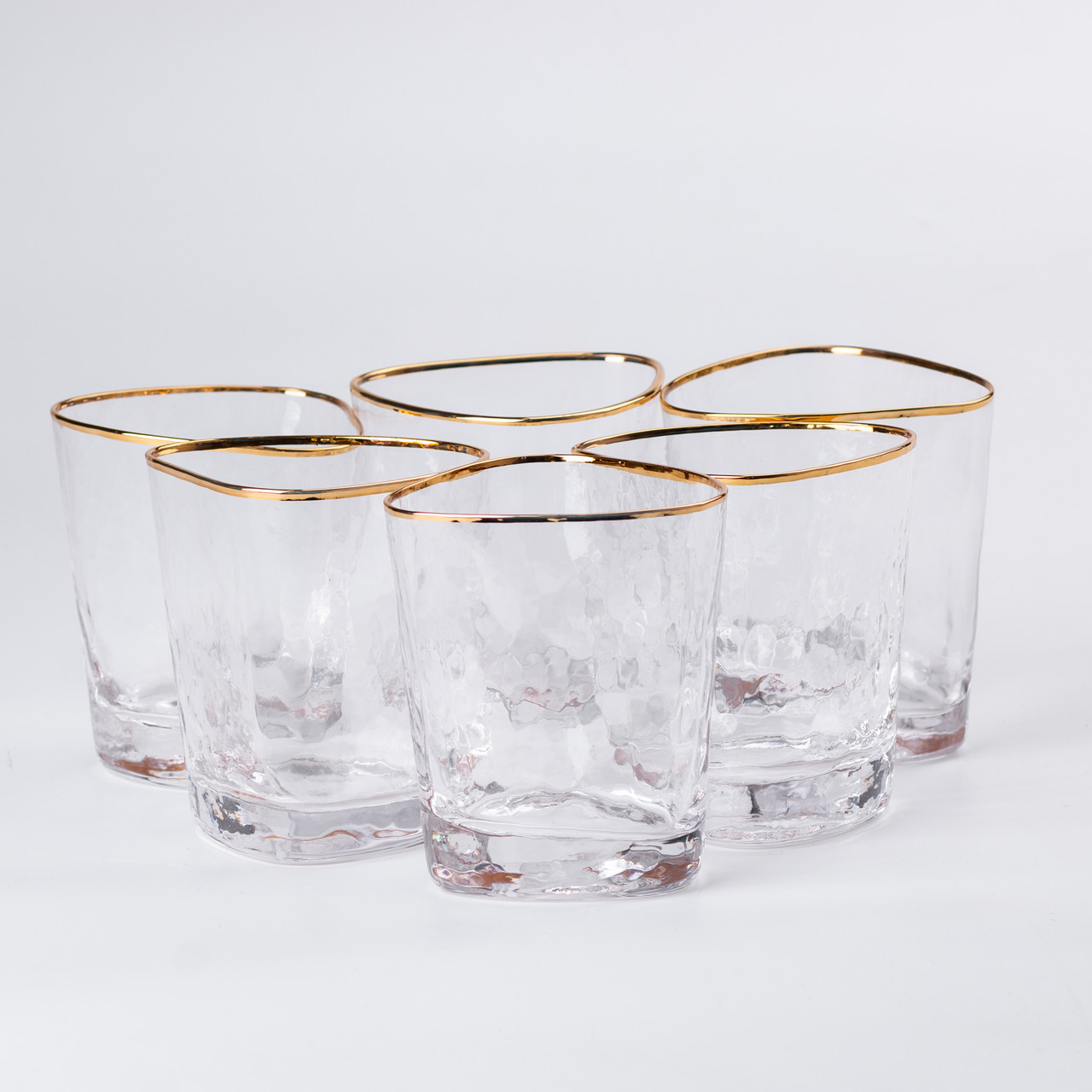 Набір із 6 прозорих склянок по 400 мл із позолоченим обідком для напоїв