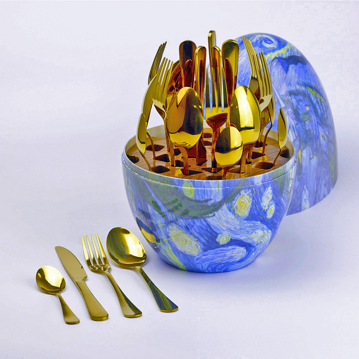 Набір столових приладів на 6 персон із нержавіючої сталі 24 штуки з підставкою "Яйце"