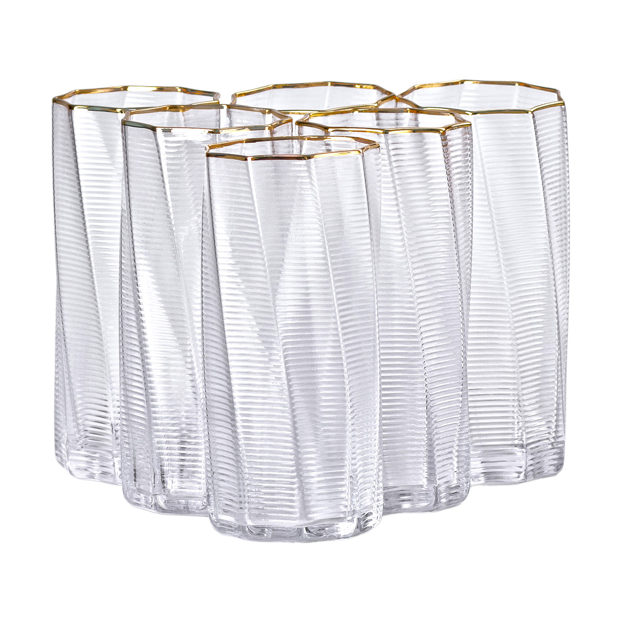 Набір склянок 450 мл із 3D-текстурою та золотим обідком для води, соку та коктейлів