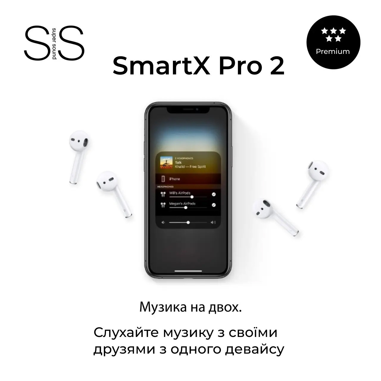 Навушники бездротові TWS SmartX Pro 2 Premium Bluetooth навушники з мікрофоном
