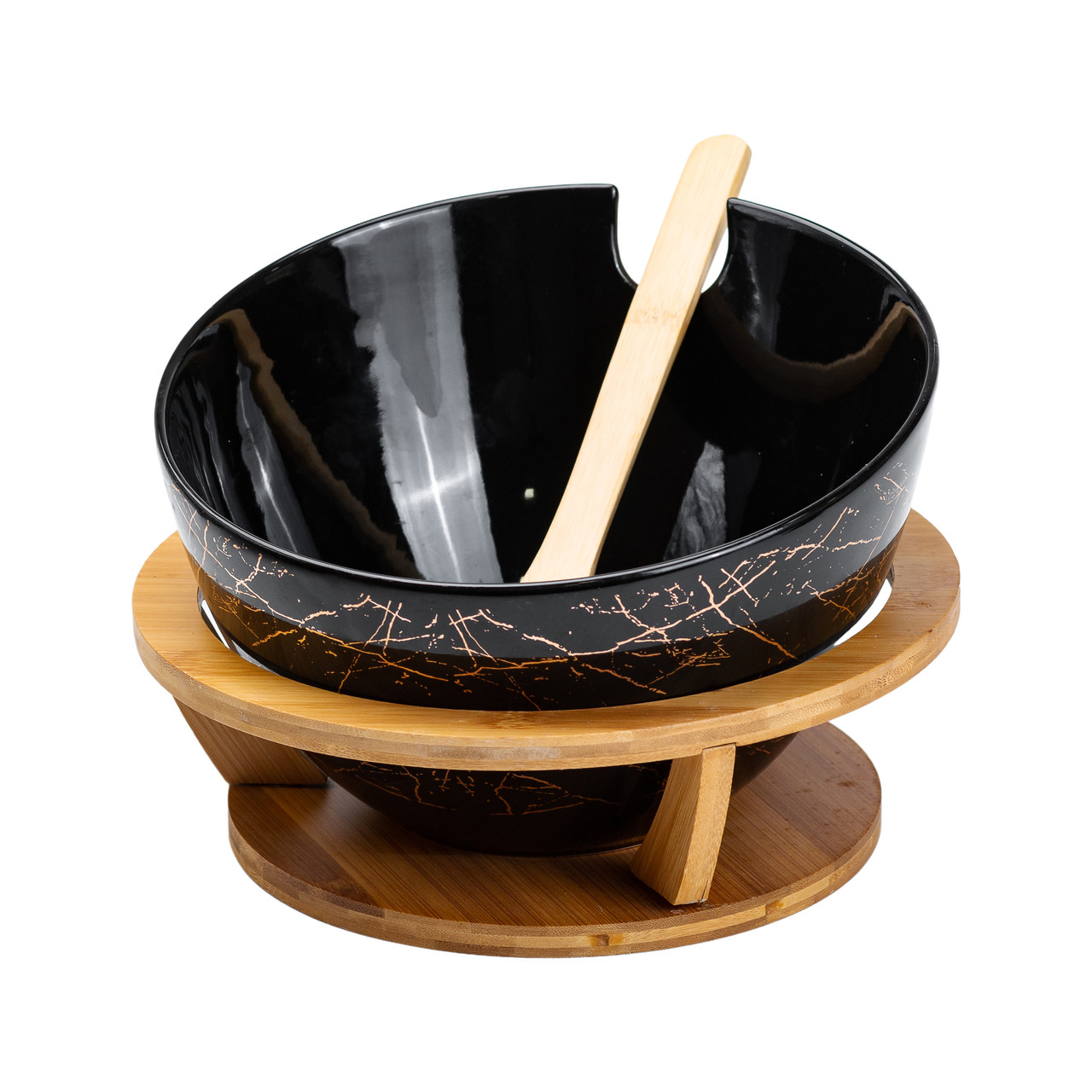 Салатниця на бамбуковій підставці з ложкою Ø 25 см чорна