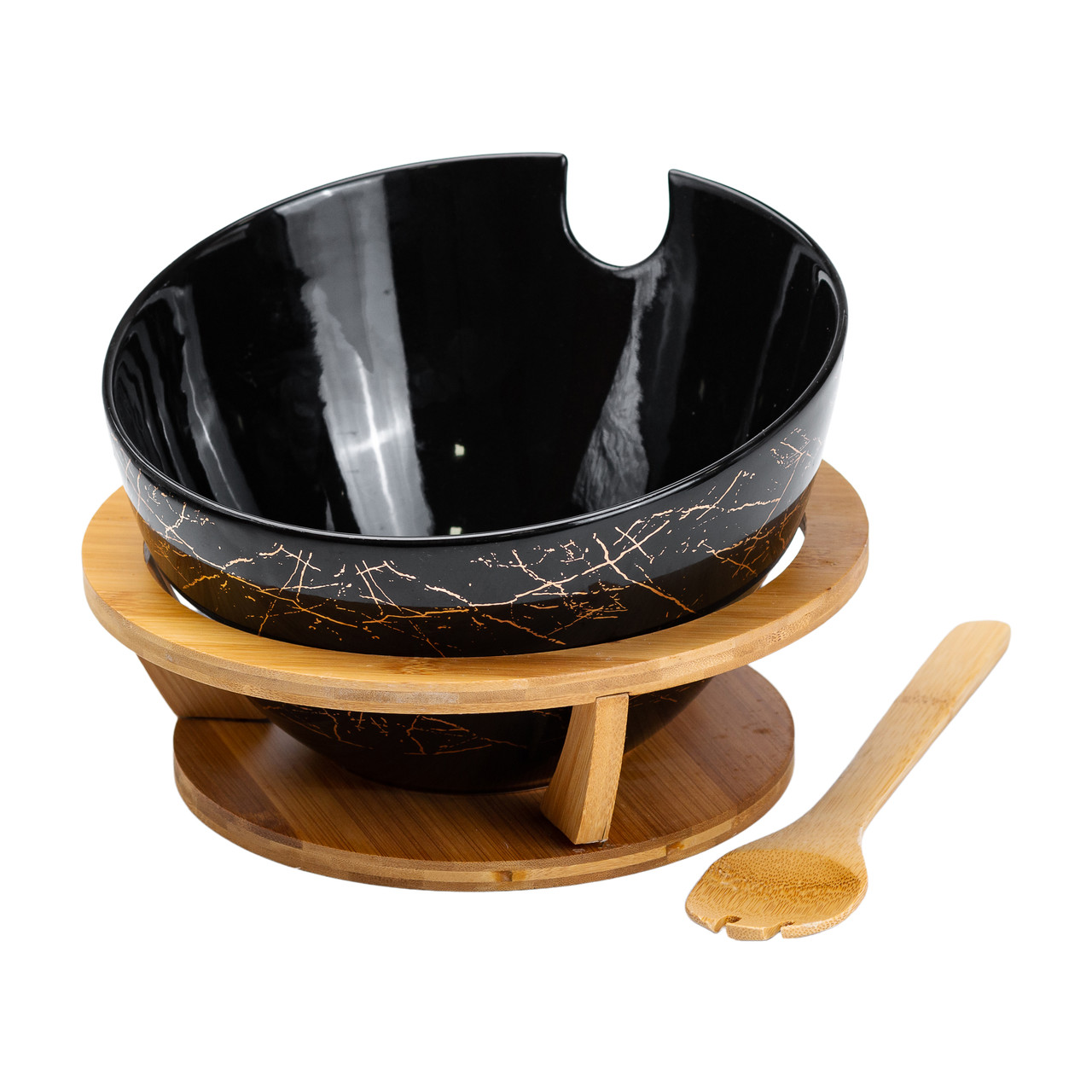 Салатниця на бамбуковій підставці з ложкою Ø 25 см чорна