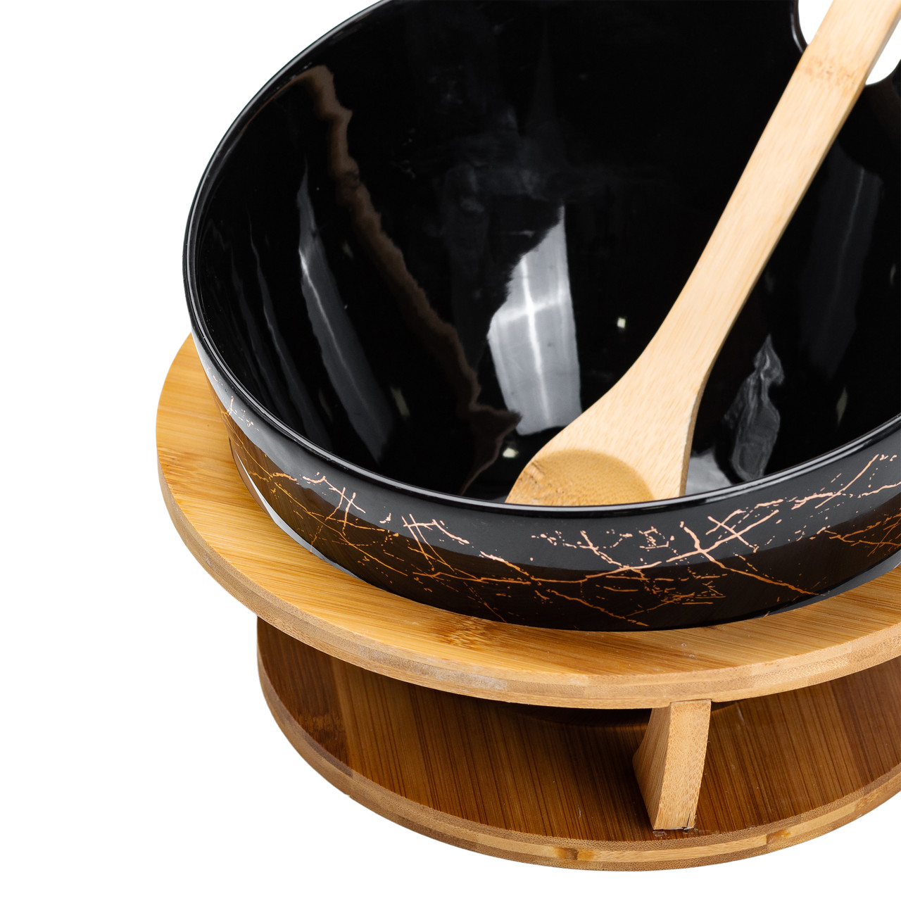 Салатниця на бамбуковій підставці з ложкою Ø 25 см чорна