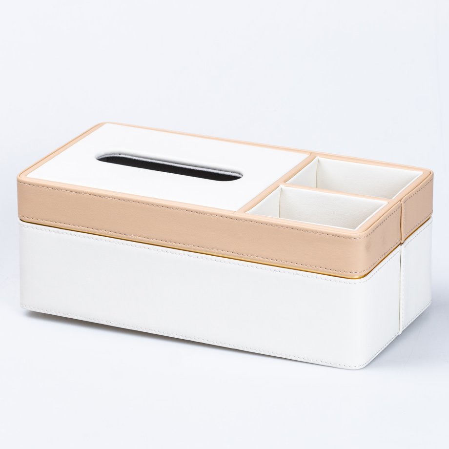 Серветниця-органайзер з еко-шкіри 3 відділення 27*14*&apos;10 см Білий з бежевим