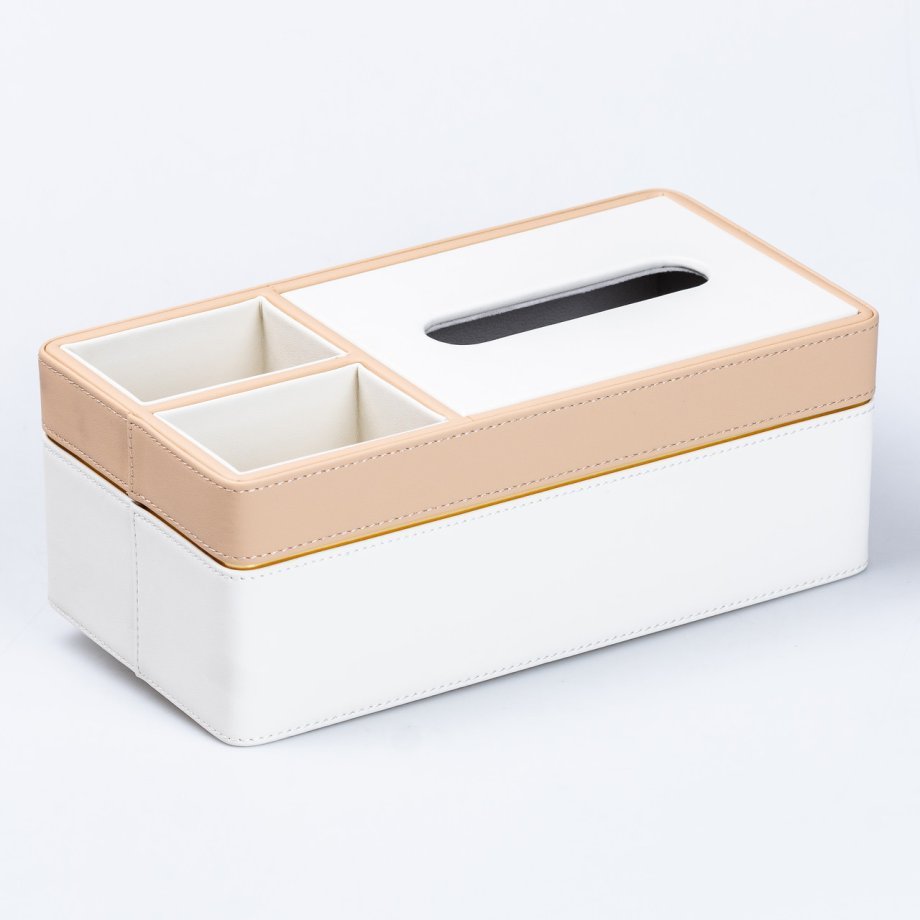 Серветниця-органайзер з еко-шкіри 3 відділення 27*14*&apos;10 см Білий з бежевим
