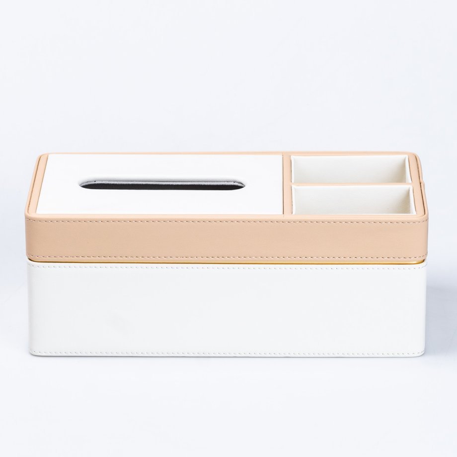 Серветниця-органайзер з еко-шкіри 3 відділення 27*14*&apos;10 см Білий з бежевим