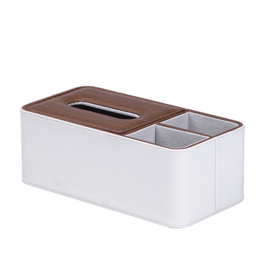Серветниця-органайзер з еко-шкіри 3 відділення 26.5*14*9.5 см Білий з коричневим