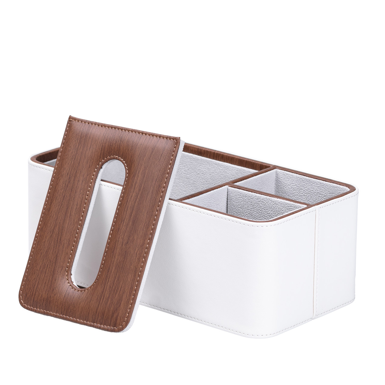 Серветниця-органайзер з еко-шкіри 3 відділення 26.5*14*9.5 см Білий з коричневим