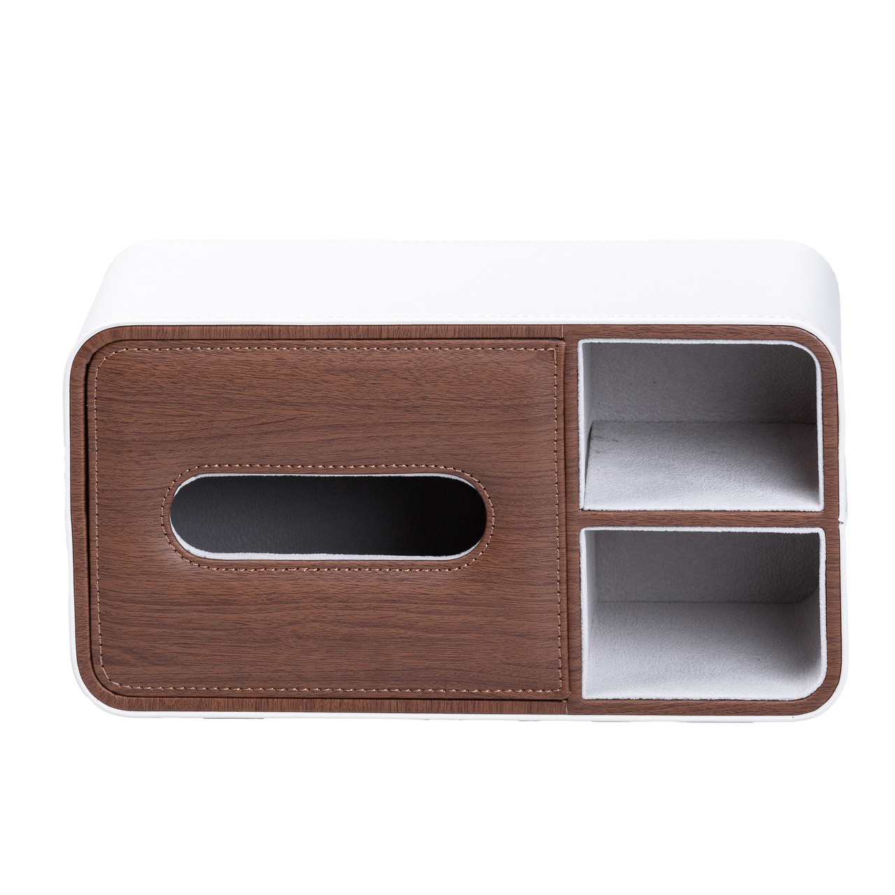 Серветниця-органайзер з еко-шкіри 3 відділення 26.5*14*9.5 см Білий з коричневим