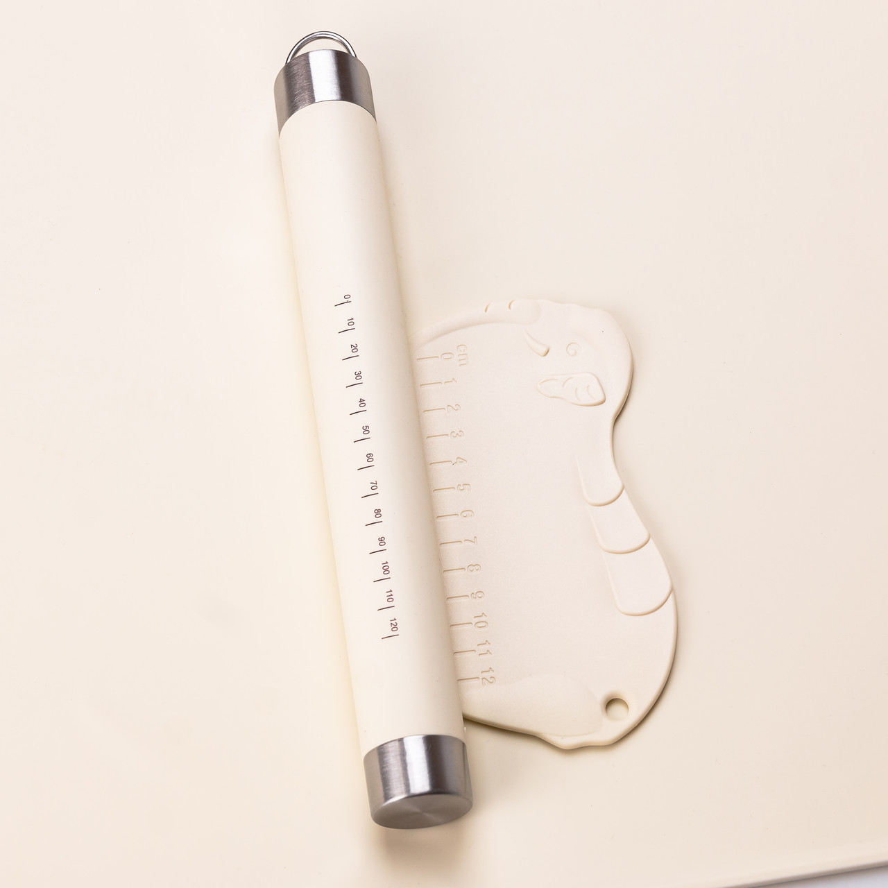 Силіконовий килимок зі качалкою для розкочування прямокутного тіста Бежевий