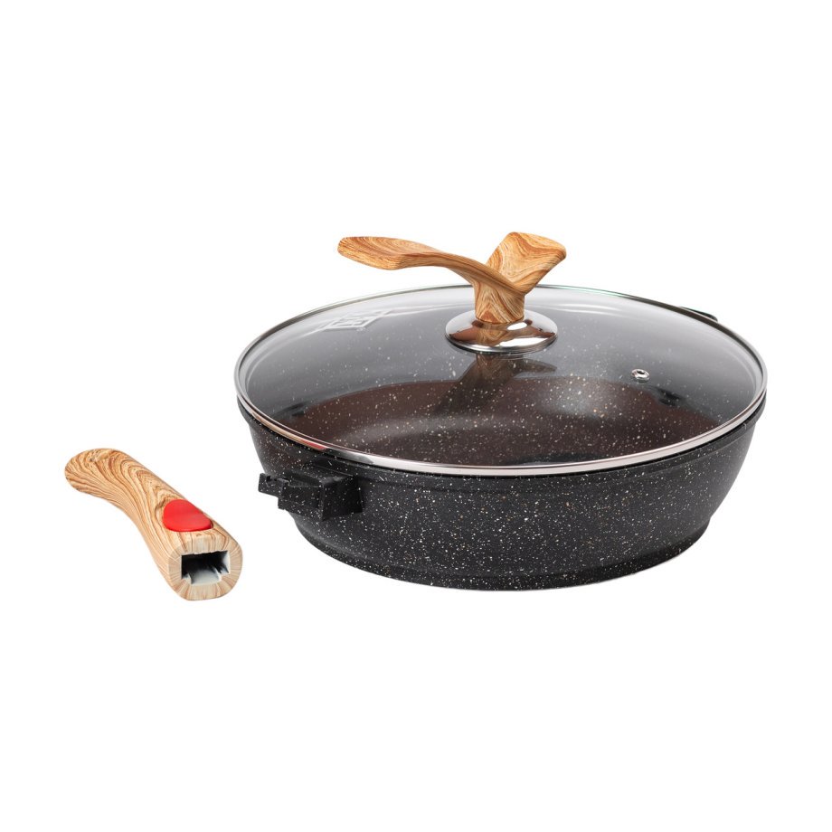 Алюмінієва глибока сковорода (3,5 л) зі скляною кришкою Ø28 см чорна MGC