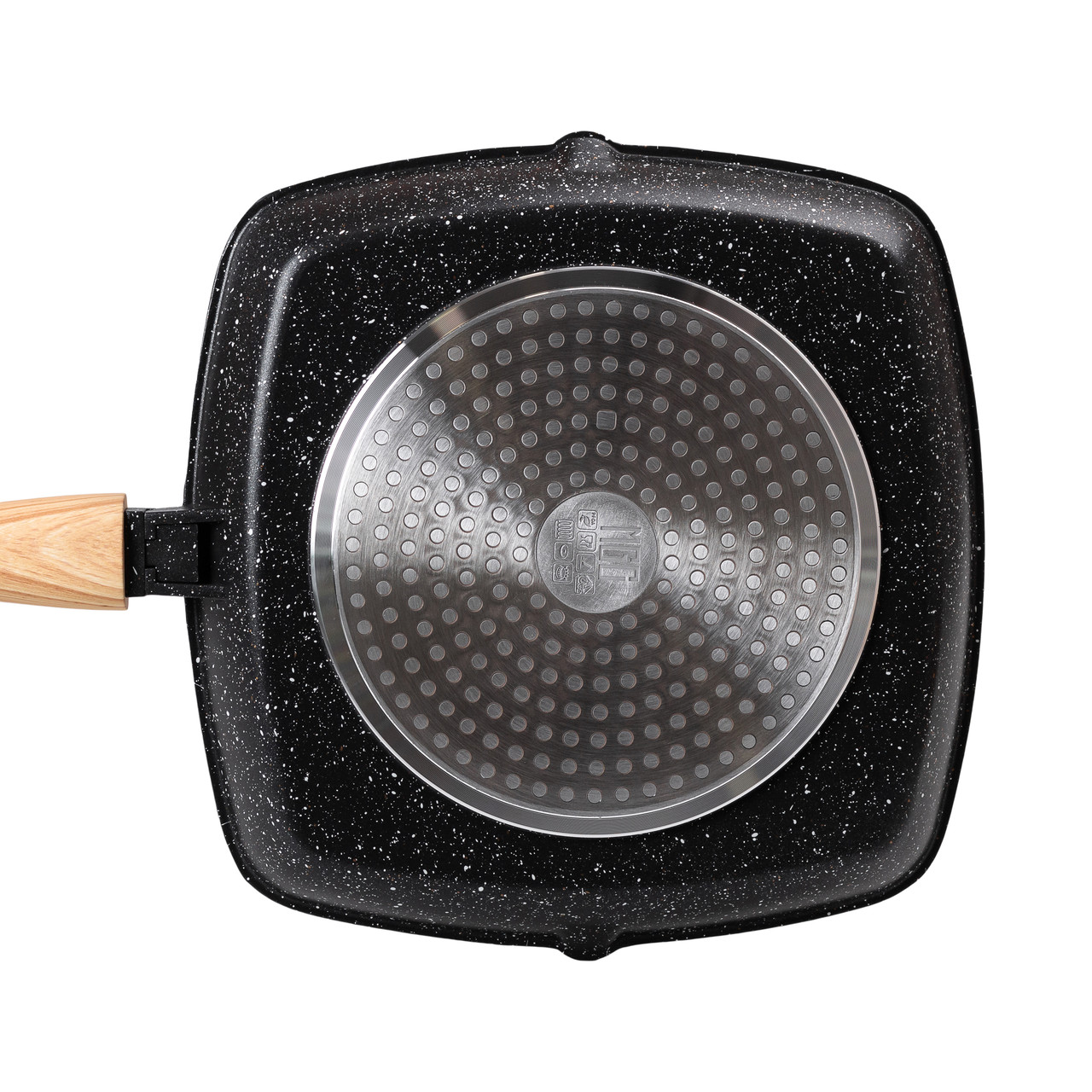 Алюмінієва сковорода-гриль 28 см зі скляною кришкою, квадратна, чорна MGC