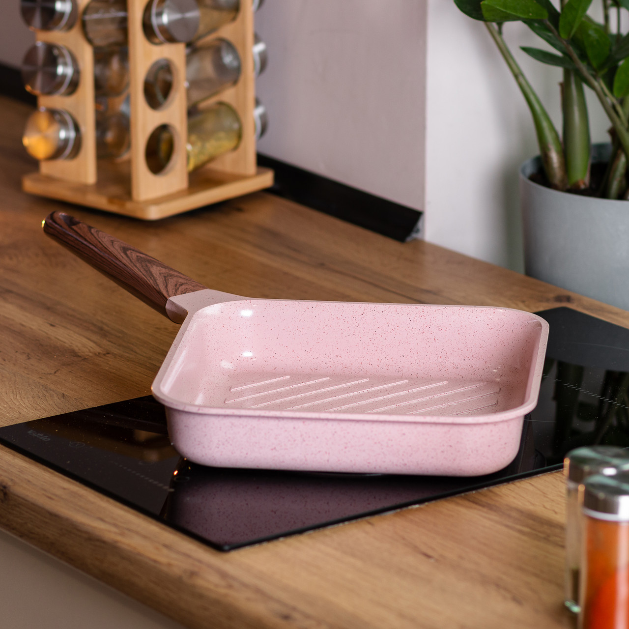 Сковорода-гриль алюмінієва, квадратна, 2,5 л, з антипригарним покриттям, 24 см MGC Pink